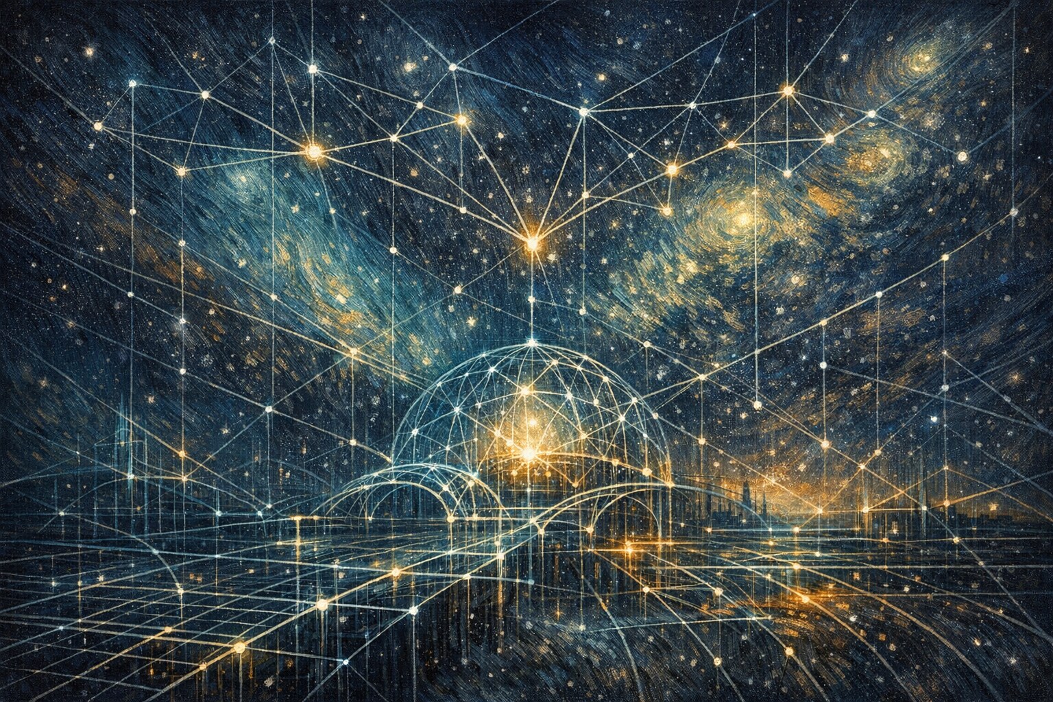 Abstract architectural field with luminous lines