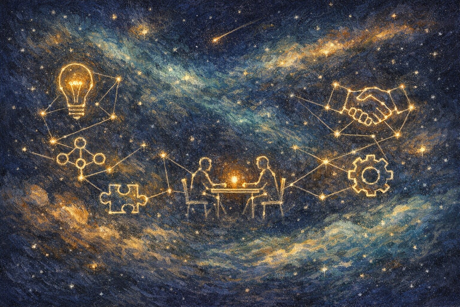 Abstract star field suggesting people working in sync